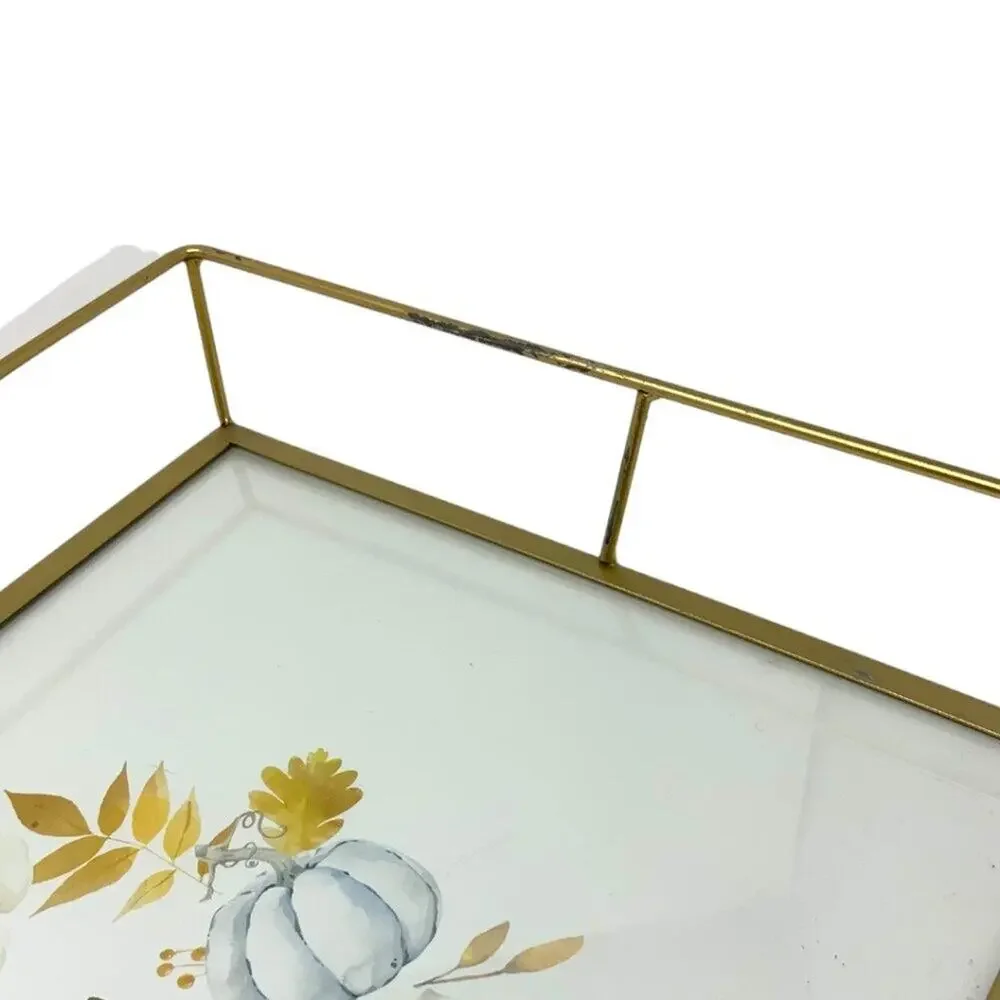 So Very Thankful Seasonal Gold Wire Decorative Accent Tray 12x17